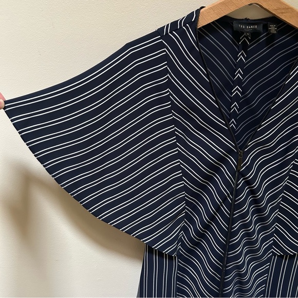 Ted Baker ~Flissie Navy Zip Front Striped Midi Dress in US size 10 (Ted size 4) - Picture 8 of 16